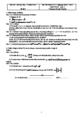 Đề thi học kỳ I môn Toán Lớp 11 - Đề số 5 - Năm học 2010-2011 - Sở giáo dục và đào tạo Bà Rịa - Vũng Tàu (Có đáp án)